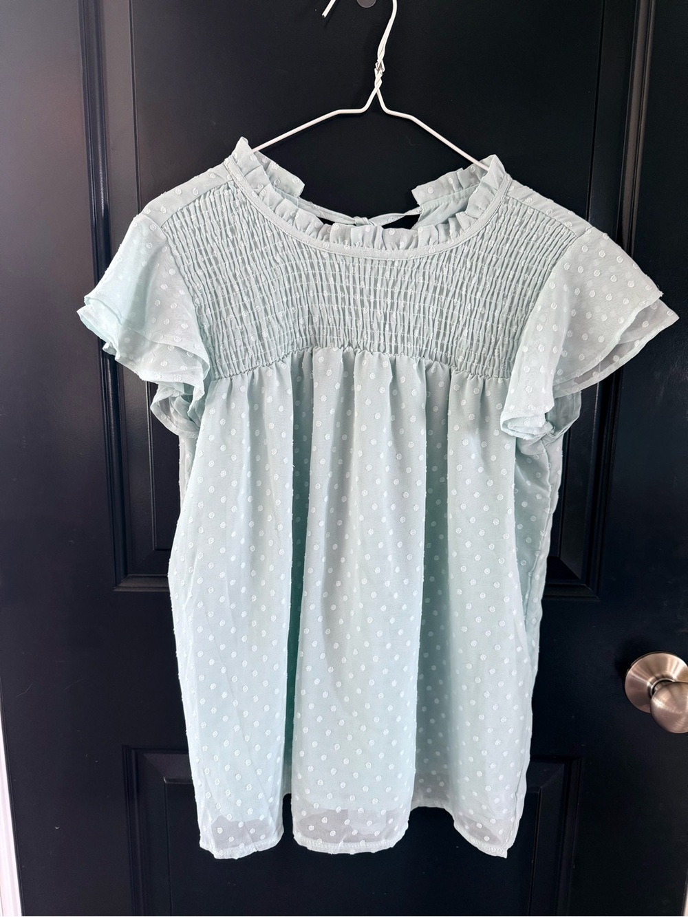 Girls' Smocked Swiss Dot Flutter Sleeve Top - Light Blue